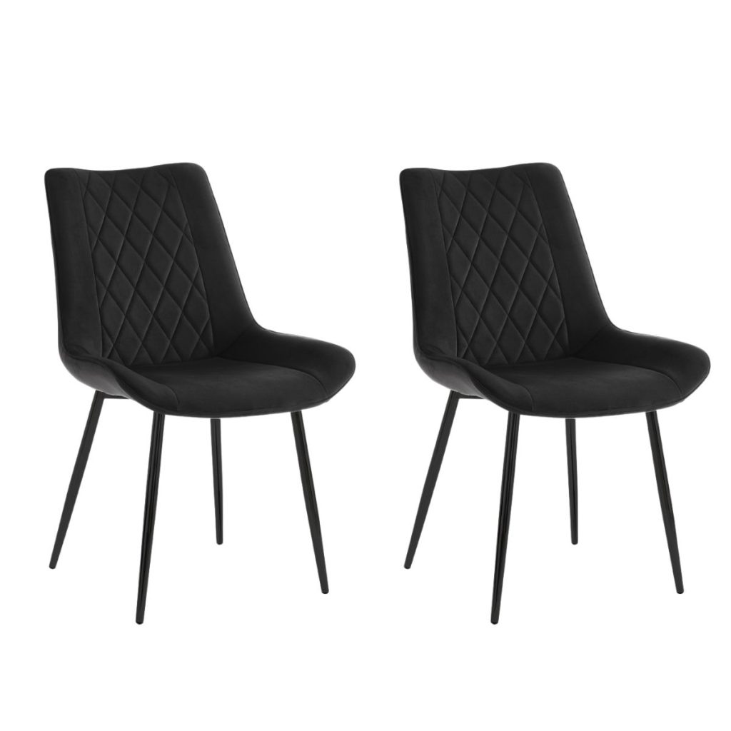 Alba Velvet Dining Chair Set of 2, Grey with Black Legs