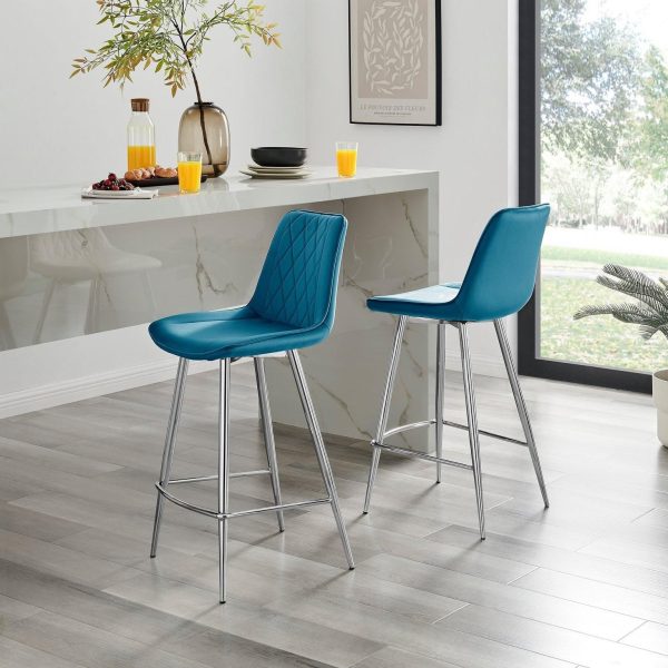 Pesaro Set of 2 Velvet Silver Legs Bar Chair | Bed Sava