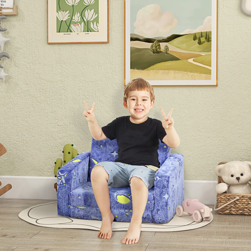 AIYAPLAY Kids 2 in 1 Chair Bed with Glow in The Dark Cosmic Design, Blue