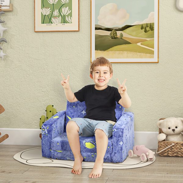AIYAPLAY Kids 2 in 1 Chair Bed with Glow in The Dark Cosmic Design Blue | Bed Sava