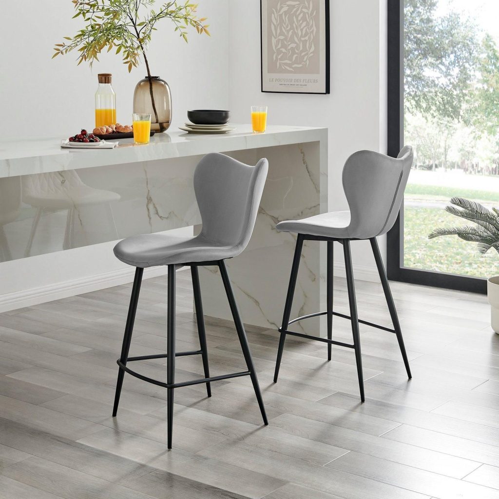 Kady Set of 2 Velvet Black Leg Bar Chair