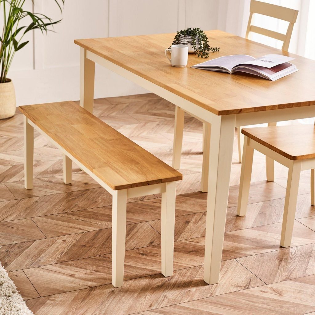 Tenby Large Cream And Oak Coloured Wooden Dining Bench