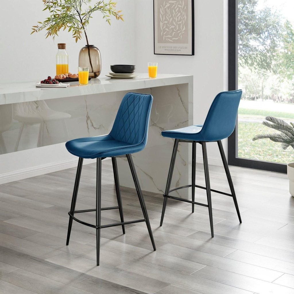 Pesaro Set of 2 Velvet Black Legs Bar Chair