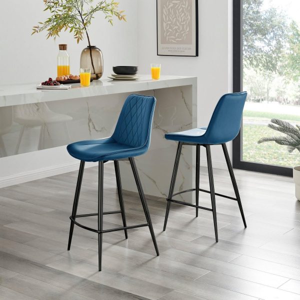 Pesaro Set of 2 Velvet Black Legs Bar Chair | Bed Sava