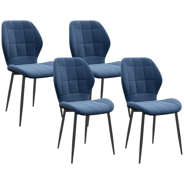 Modern Style Kitchen Chairs Set of 4 with Flannel Upholstered Dark Blue | Bed Sava