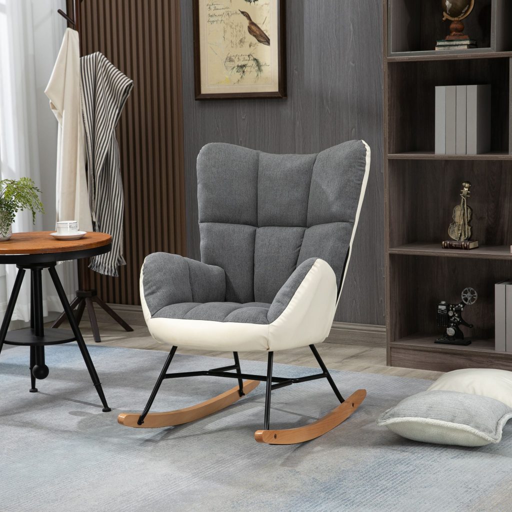 Nursery Rocking Chair with Steel and Wood Legs for Living Room