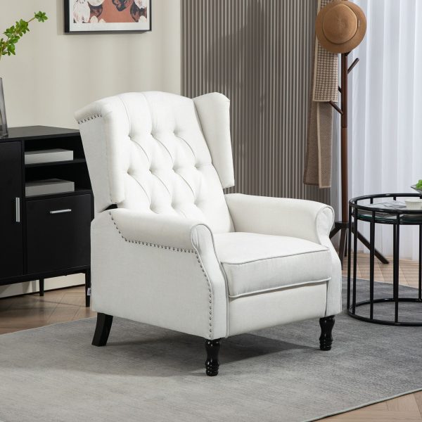 Manual Reclining Armchair Recliner with Footrest Cream White | Bed Sava