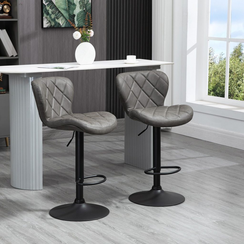 Adjustable Bar Stools Set of 2 Swivel Barstool W/ Footrest Gas Lift for Kitchen