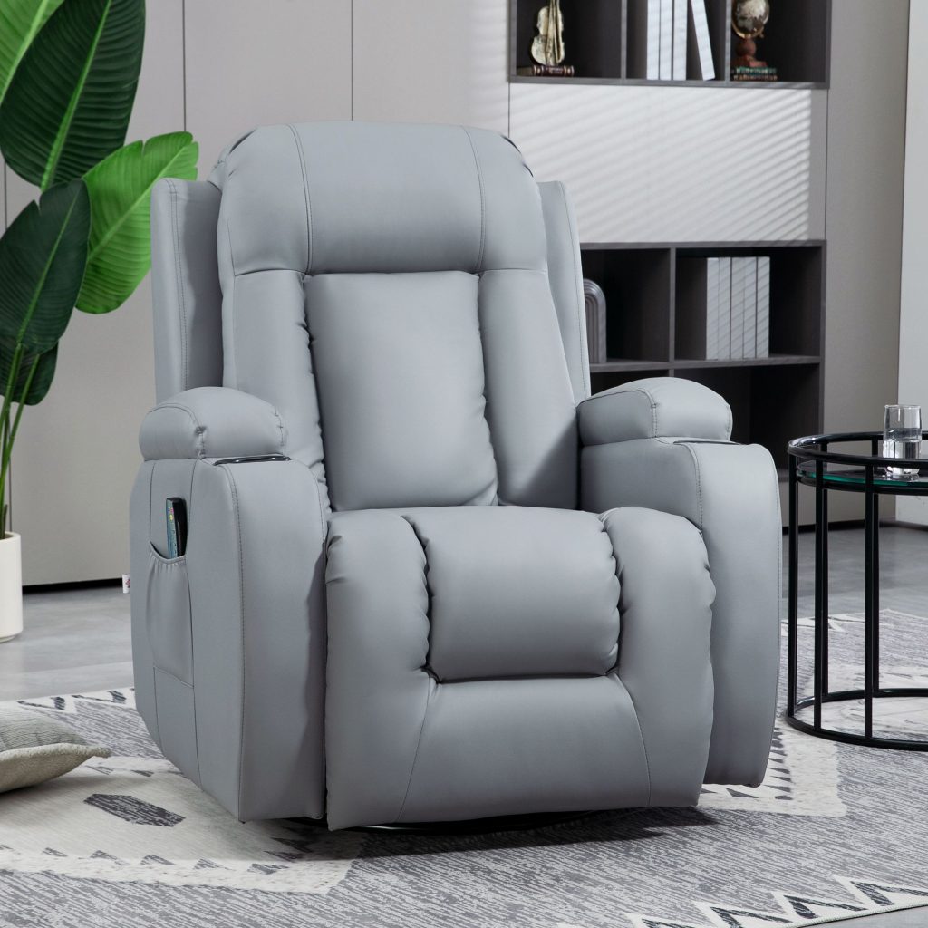 Manual Recliner Chair with 8 Vibration & Heat, Light Grey