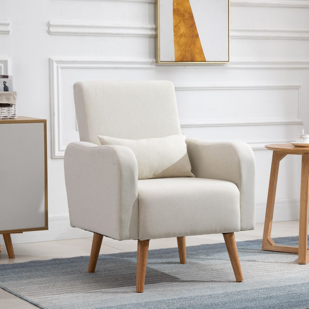 Nordic Armchair Sofa Seat with Pillow and Wood Legs Living Room Furniture
