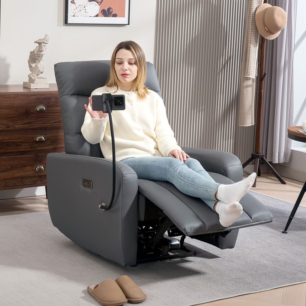 Electric Recliner Chair with Phone Holder, USB Charge Port, Grey
