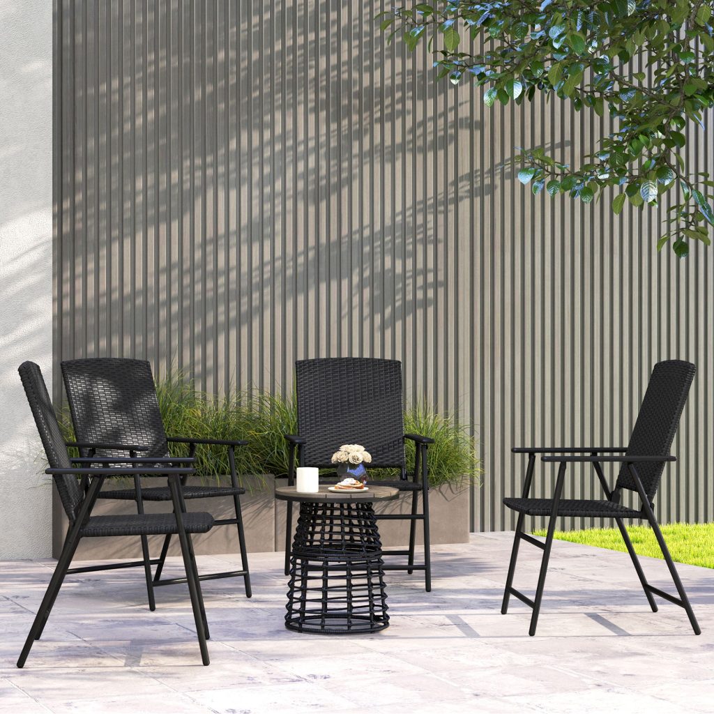 4pcs Rattan Chair Foldable Garden Furniture w/ Armrest Black