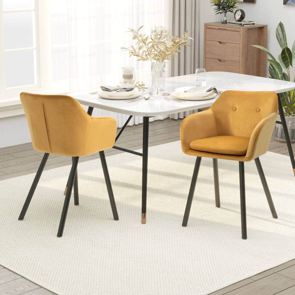 2 Pieces Modern Upholstered Fabric Bucket Seat Dining Room Armchairs