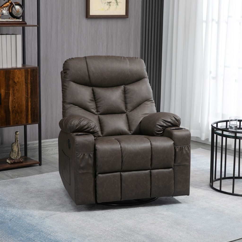 PU Leather Manual Recliner Chair, Swivel Armchair for Living Room