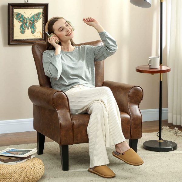 Upholstered Modern Accent Chair Armchair with Wood Legs Brown | Bed Sava