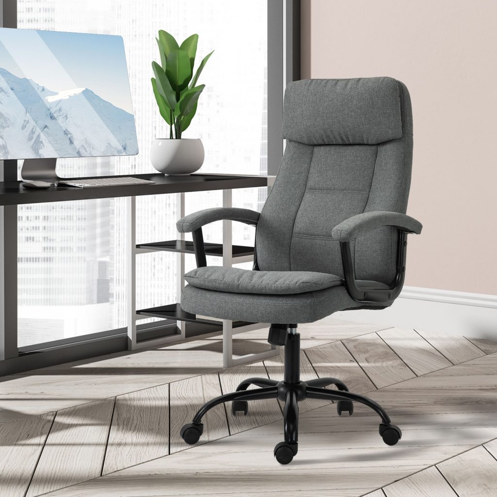 2-Point Massage Office Chair Linen-Look Fabric Adjustable Height