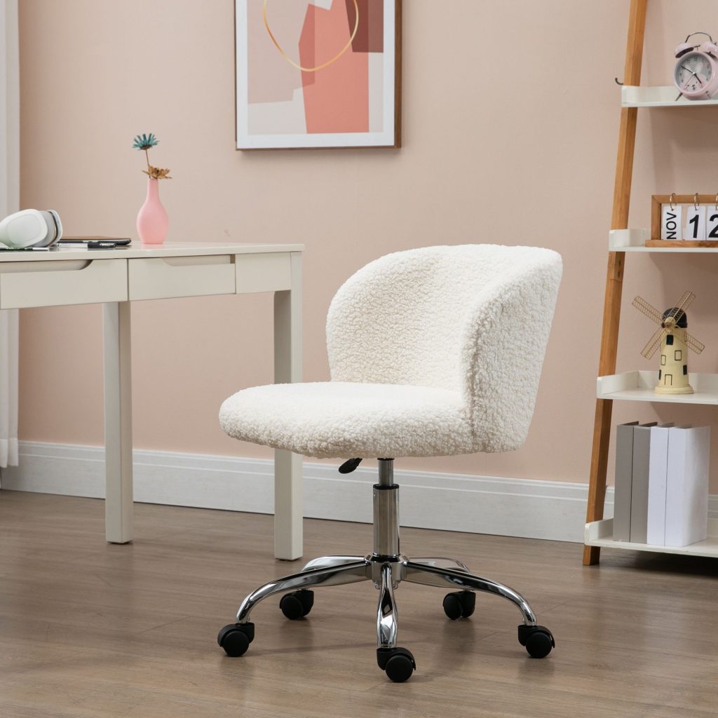 Office Chair, Swivel Chair with Adjustable Height and Wheels, White