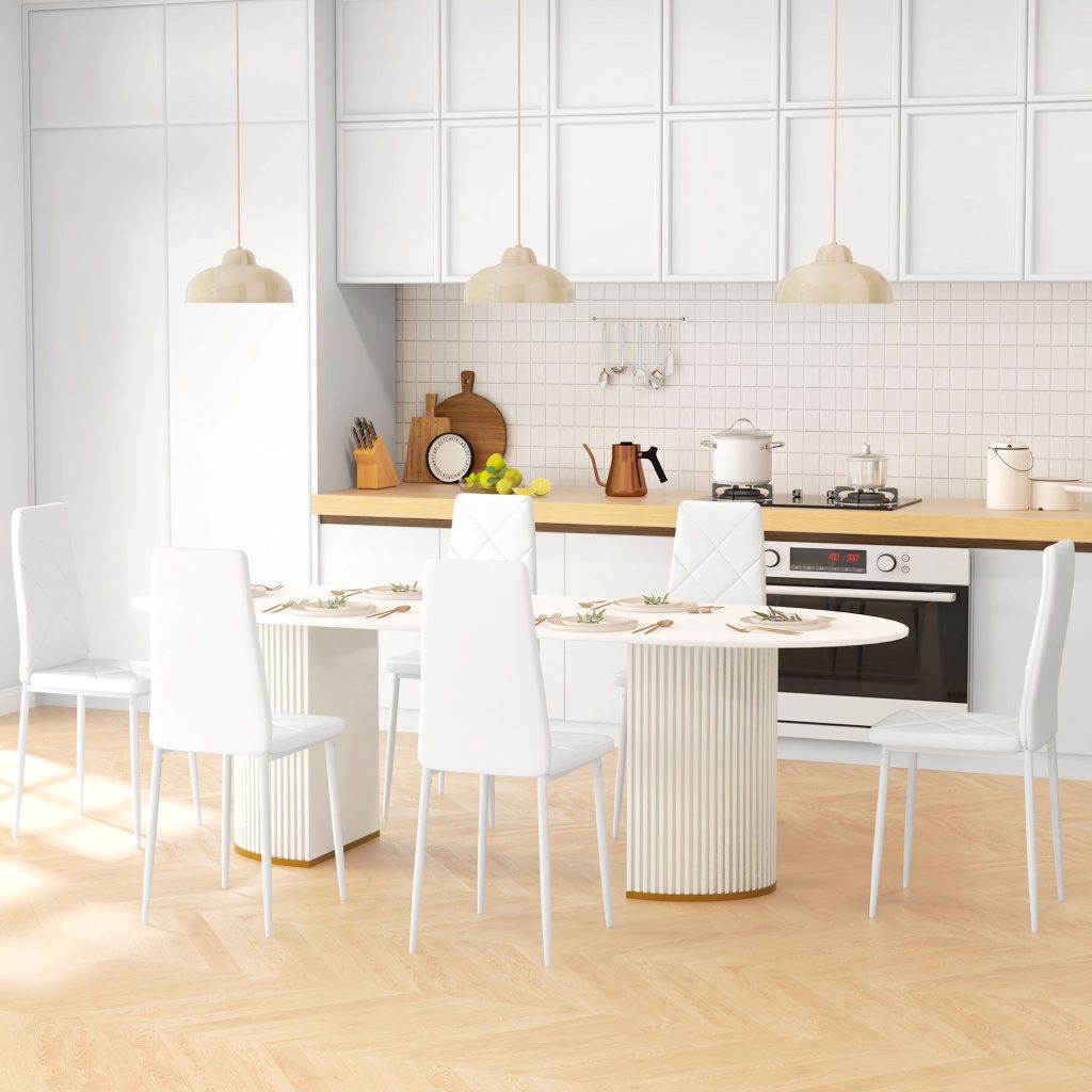 6-Pieces Dining Chairs, Faux Leather Kitchen Chairs, White