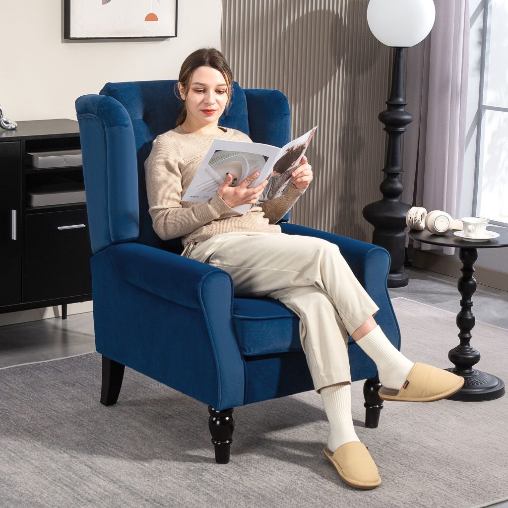 Accent Armchair Home Furniture Retro Tufted Club Fabric Blue
