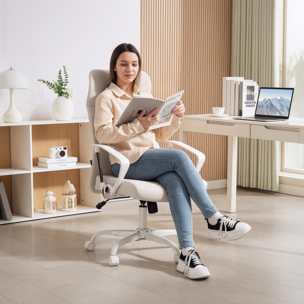 High Back Office Chair, Computer Desk Chair for Home, Cream White