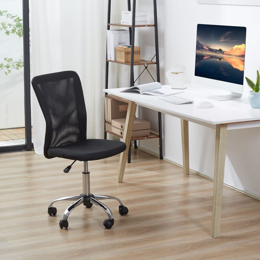 Armless Desk Chair Height Adjustable Mesh Office Chair with 5 Wheels