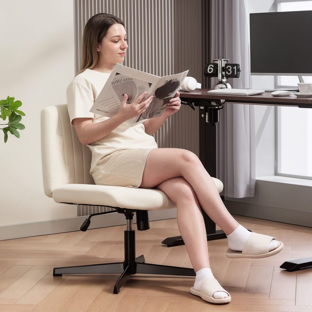 Office Desk Chair No Wheels with Wide Seat, Thick Padding for Home