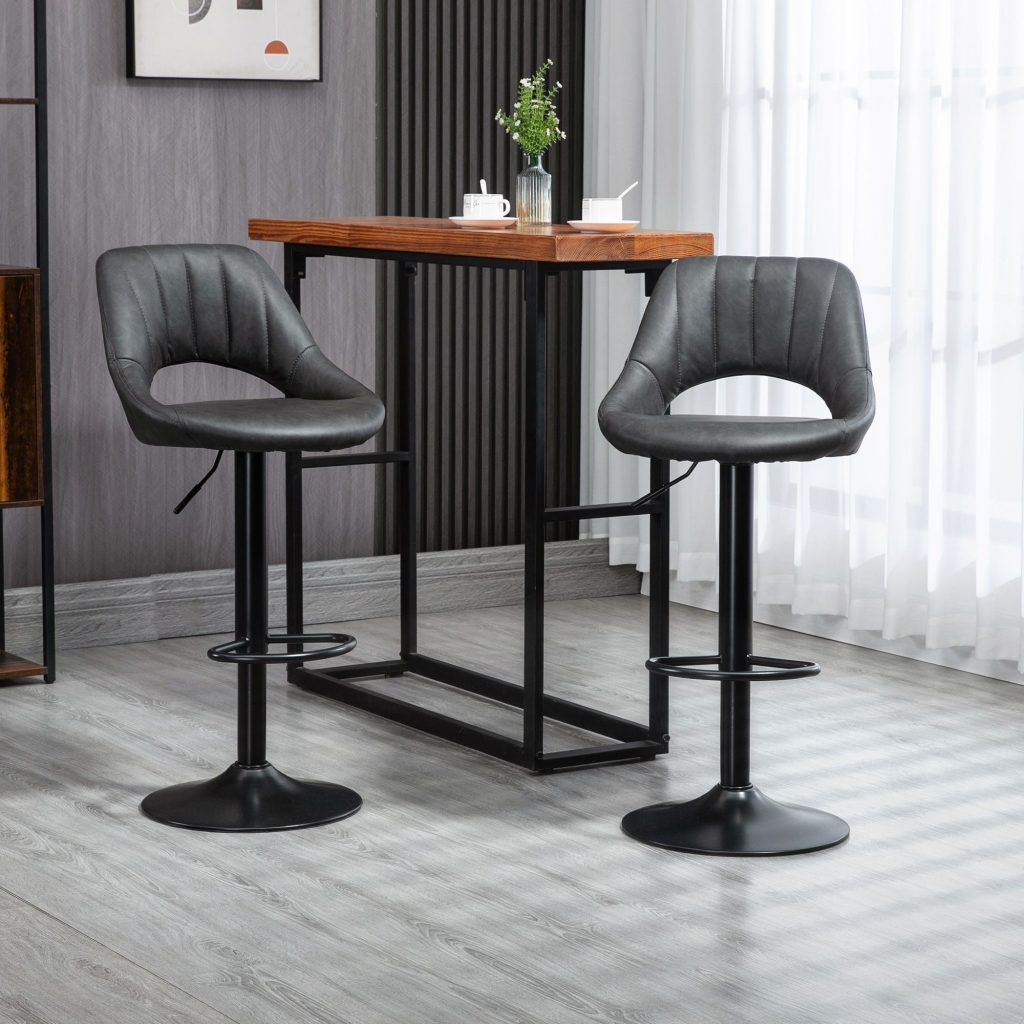 Barstools Set of 2 Adjustable Swivel Height PU Leather Counter Chairs