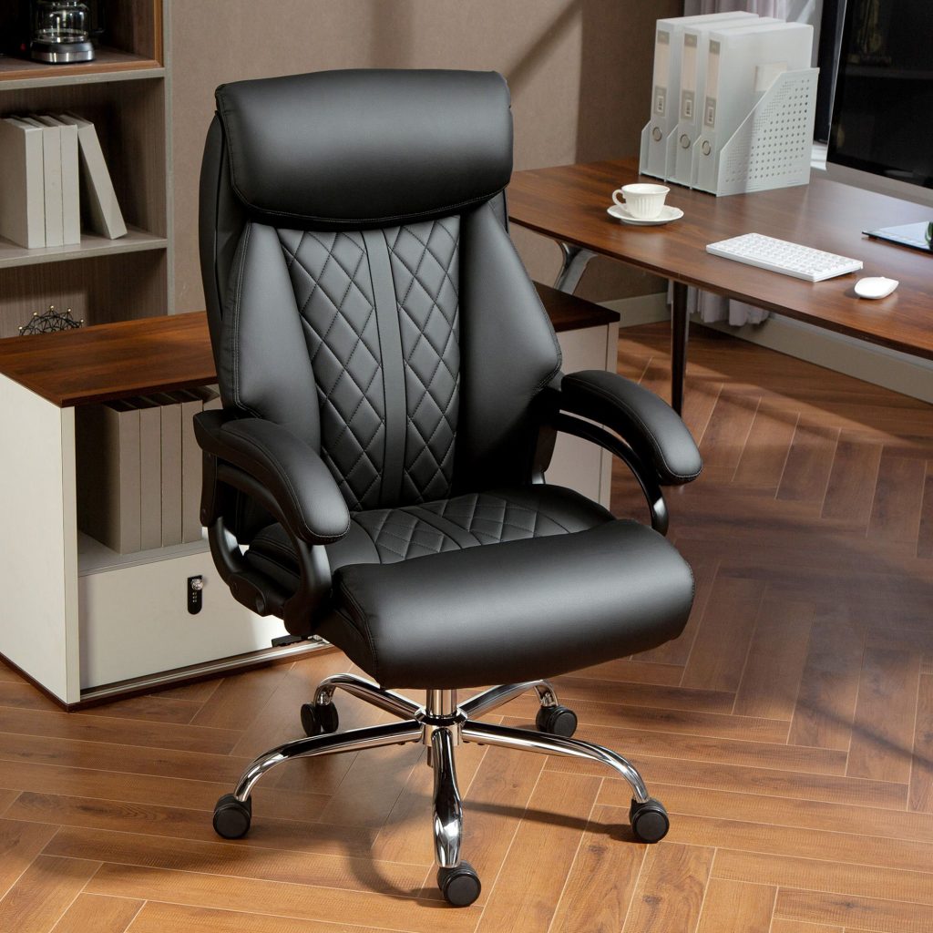 Office Chair with Spring Padding, PU Leather Computer Desk Chair