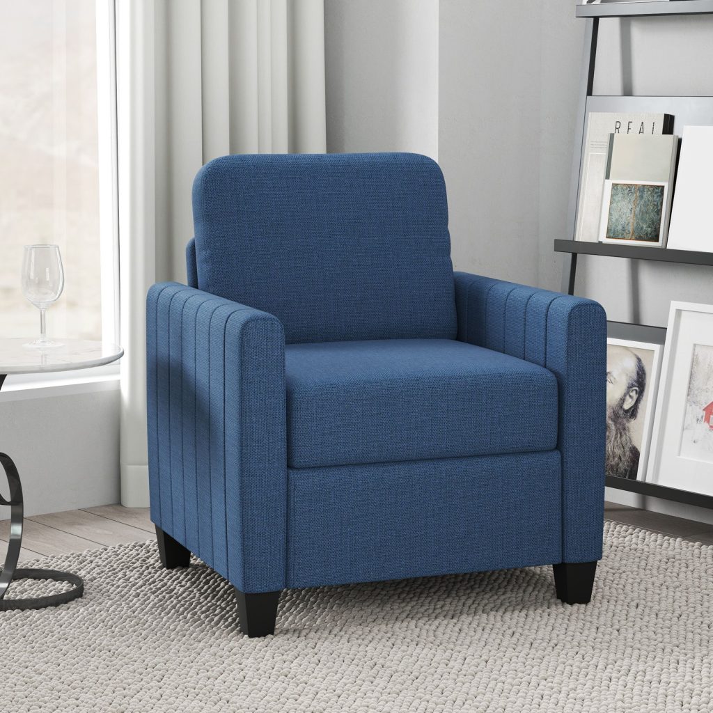 Modern Accent Chair with Spring Cushion, Back Pillow, Blue