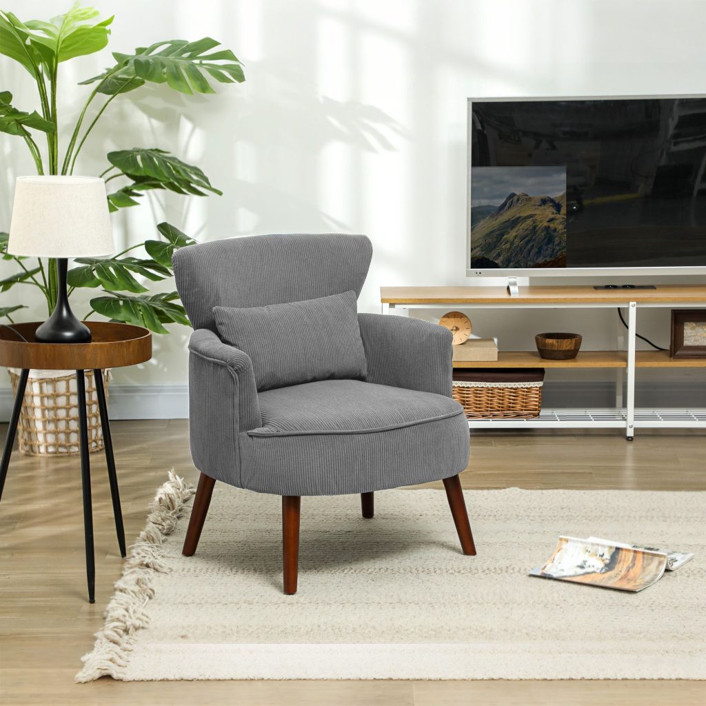Armchair with Padded Seat and Backrest for Living Room, Light Grey