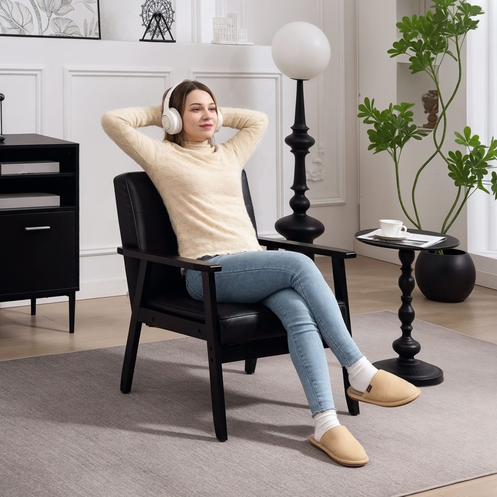 Accent Chair PU Leather Armchair with Armrests for Living Room Black