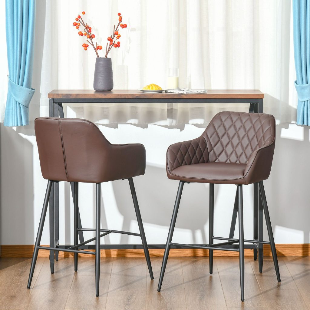 Retro Style Bar Chairs Set of 2 with Footrest Solid Frame PU