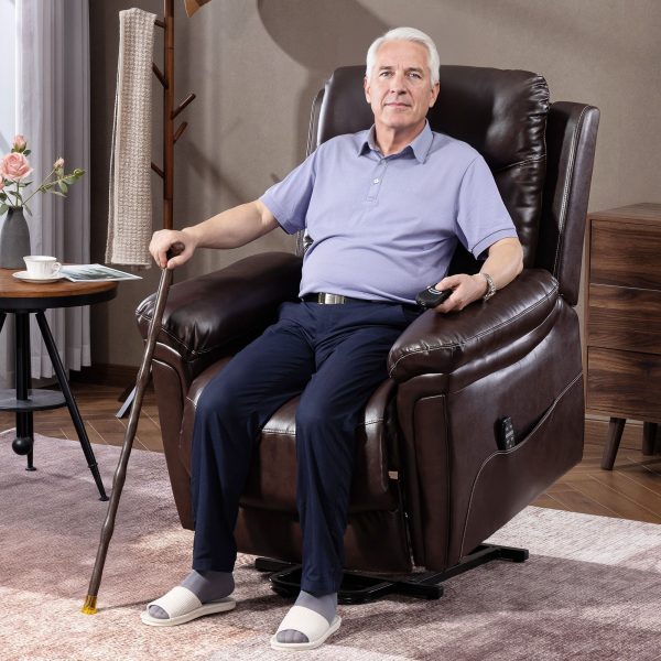Massage Recliner Chair Lift Chair with Heat USB Remote Brown | Bed Sava