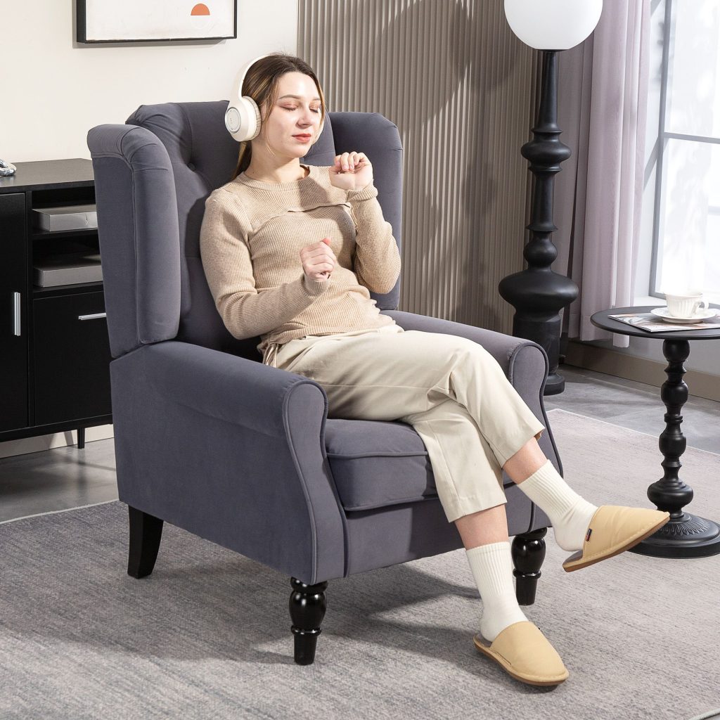 Accent Armchair Home Furniture Retro Tufted Club Fabric Charcoal Grey
