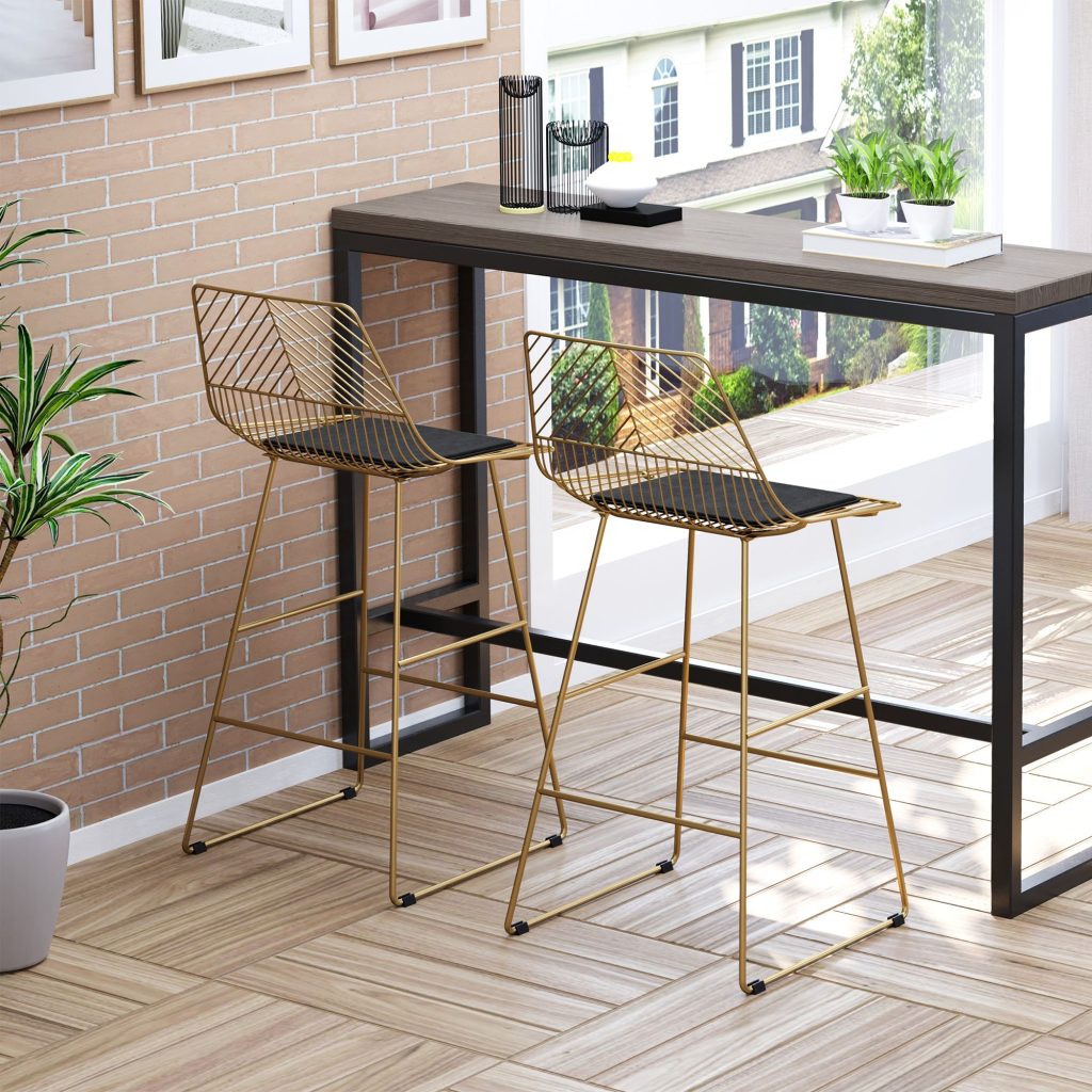 Modern Counter Height Bar Stools Set of 2 pcs Wire Metal Barstools