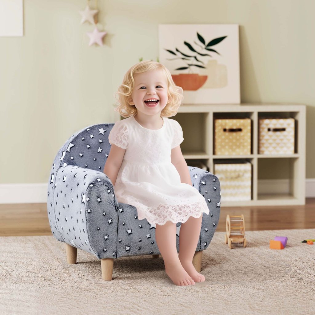 Kids Armchair, Glow in The Dark Mini Sofa for Bedroom, Grey