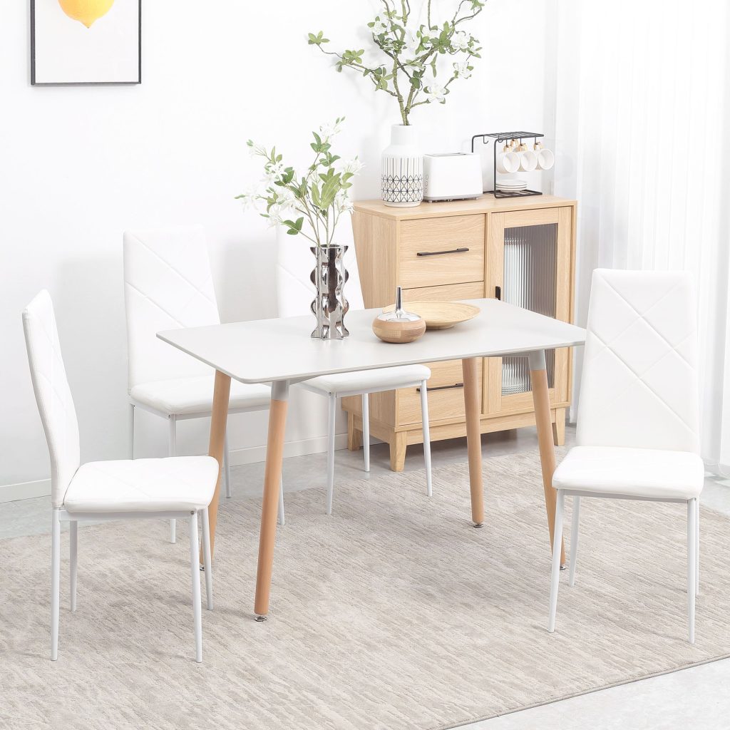 4 Pieces Dining Chairs Faux Leather Kitchen Chairs White | Bed Sava