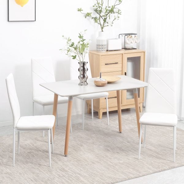 4 Pieces Dining Chairs Faux Leather Kitchen Chairs White | Bed Sava