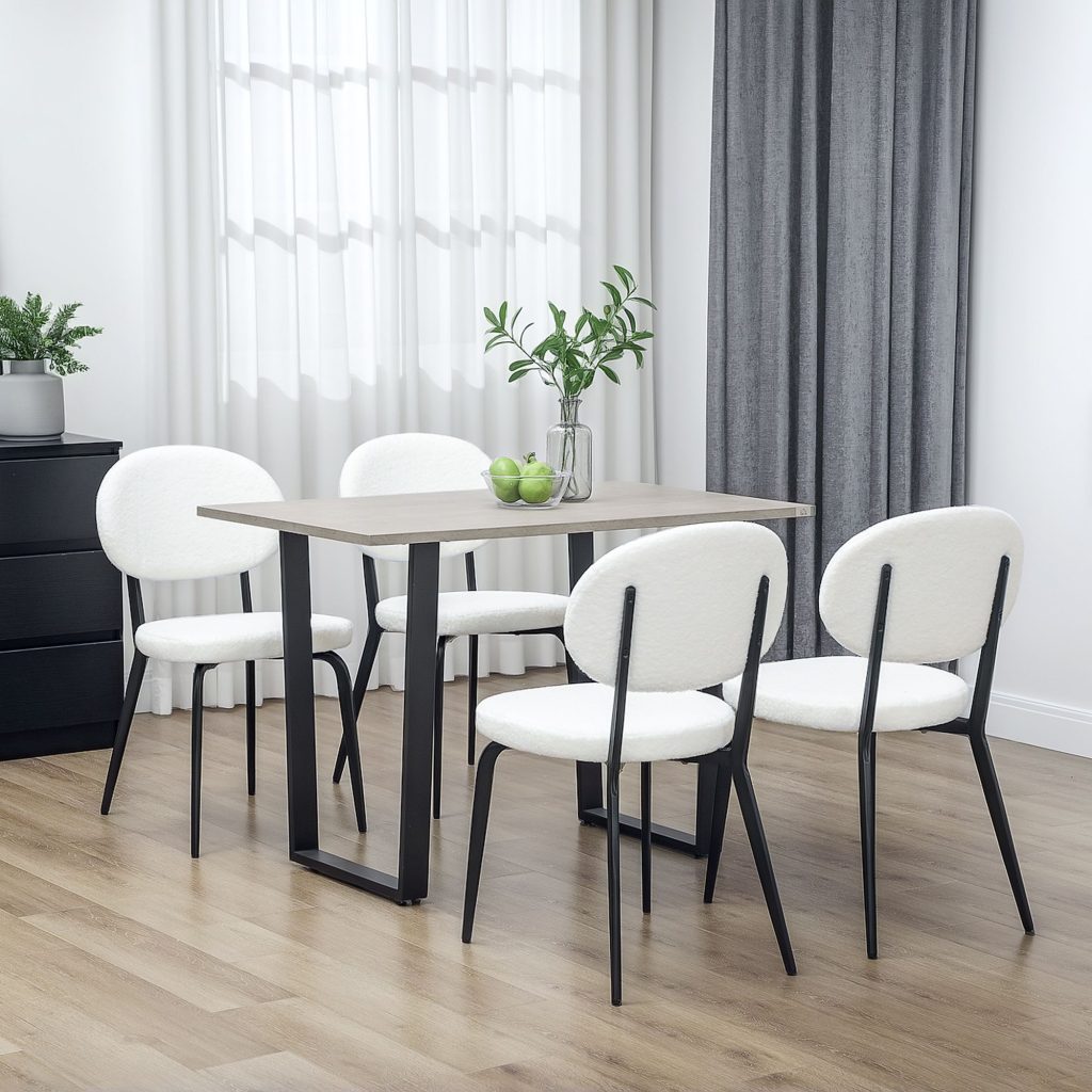 Boucle Dining Chairs Set of 4 Upholstered Kitchen Chairs with Backrest | Bed Sava