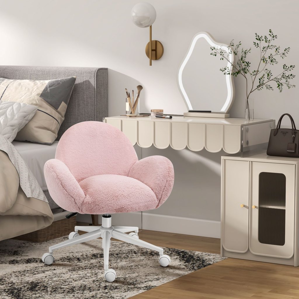 Fluffy Leisure Chair Office Chair w/ High Back and Armrest for Home Bedroom