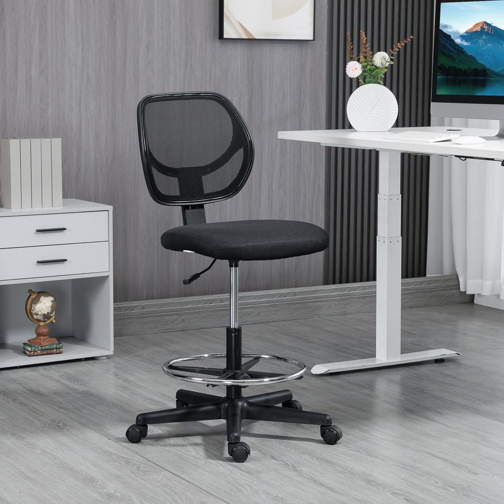 Draughtsman Chair Office Chair w/ Adjustable Footrest Ring, Black