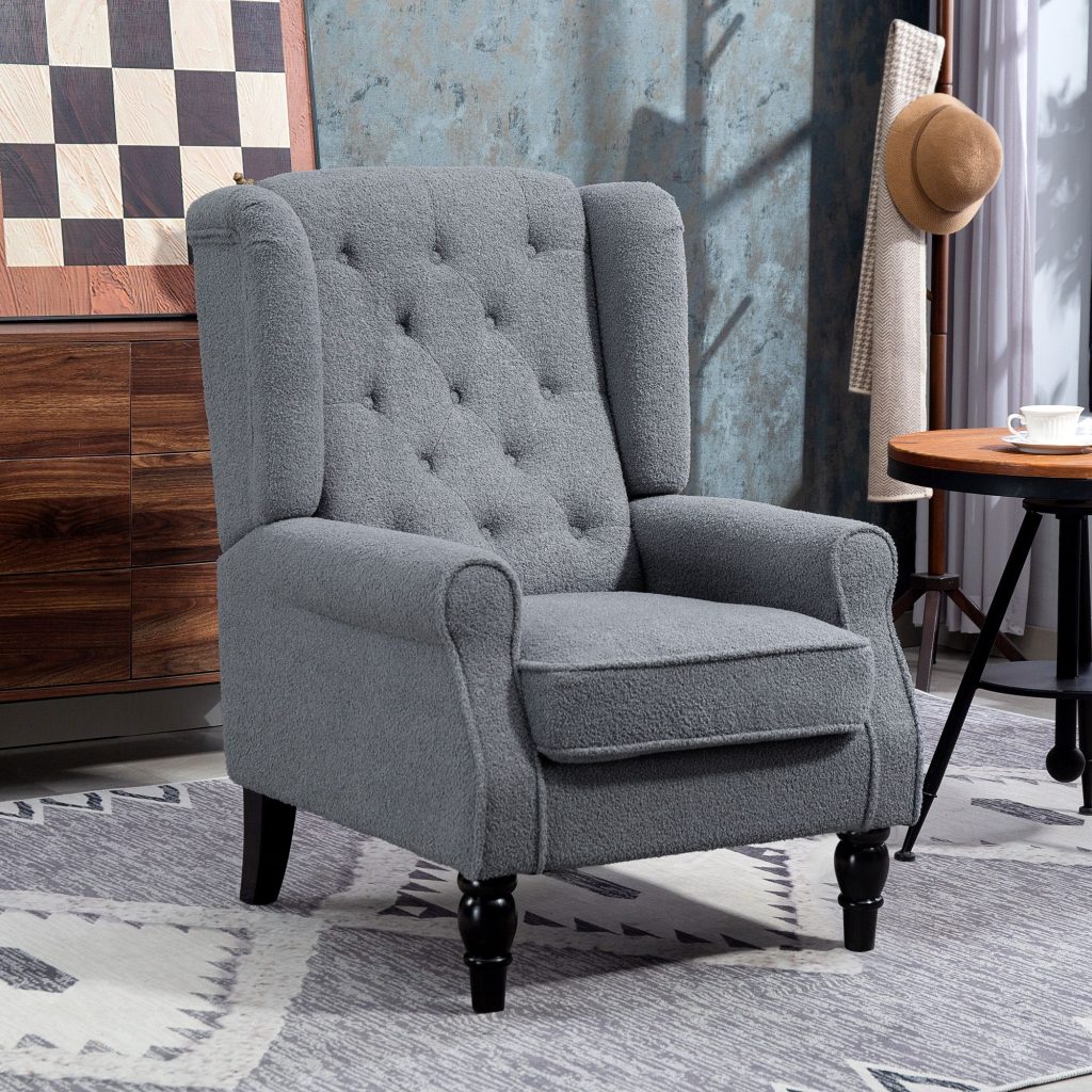 Accent Armchair Home Furniture Retro Tufted Club Fabric Grey