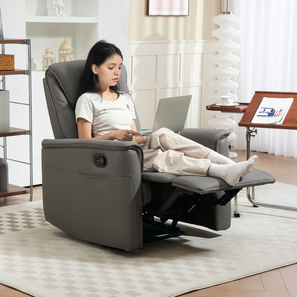 Recliner Armchair with Spring Cushion Adjustable Leg Rest Light Grey