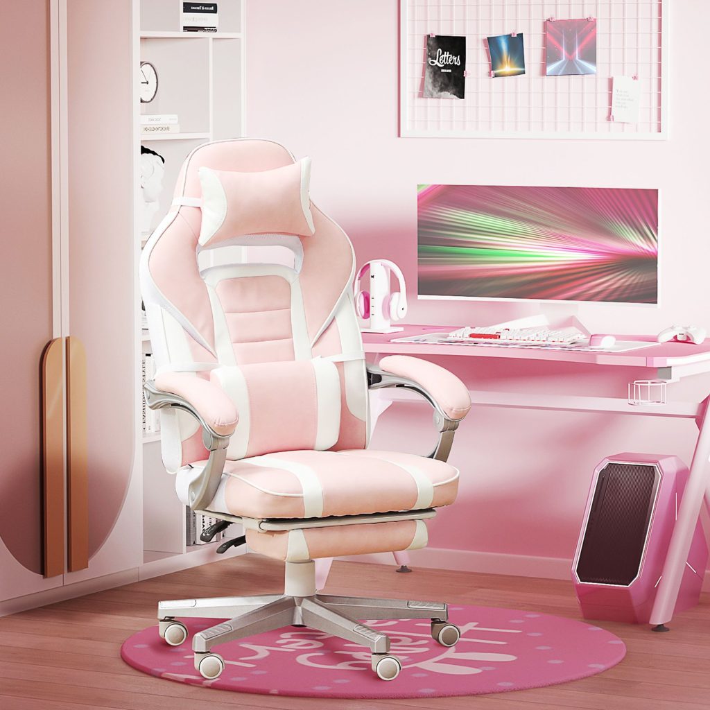 PU Leather Gaming Chair with Footrest 150 Degree Reclining Back