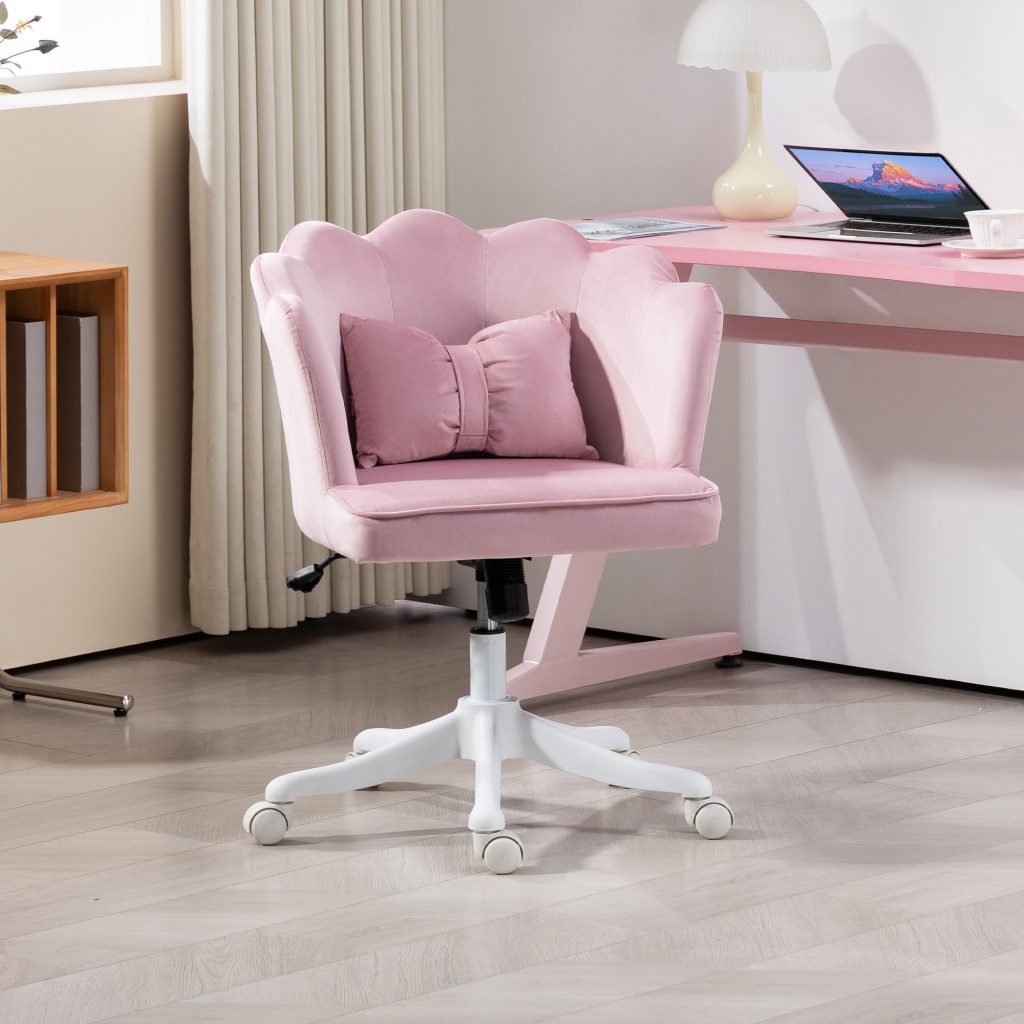Armless Desk Chair Home Office Chair w/ Wide Seat Tilt Function Pink