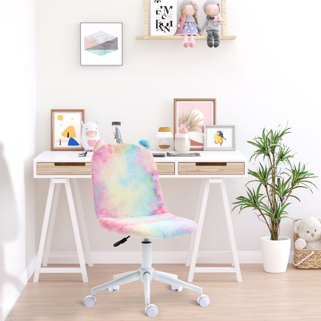 Fluffy Unicorn Office Chair with Swivel Wheel Cute Desk Chair | Bed Sava