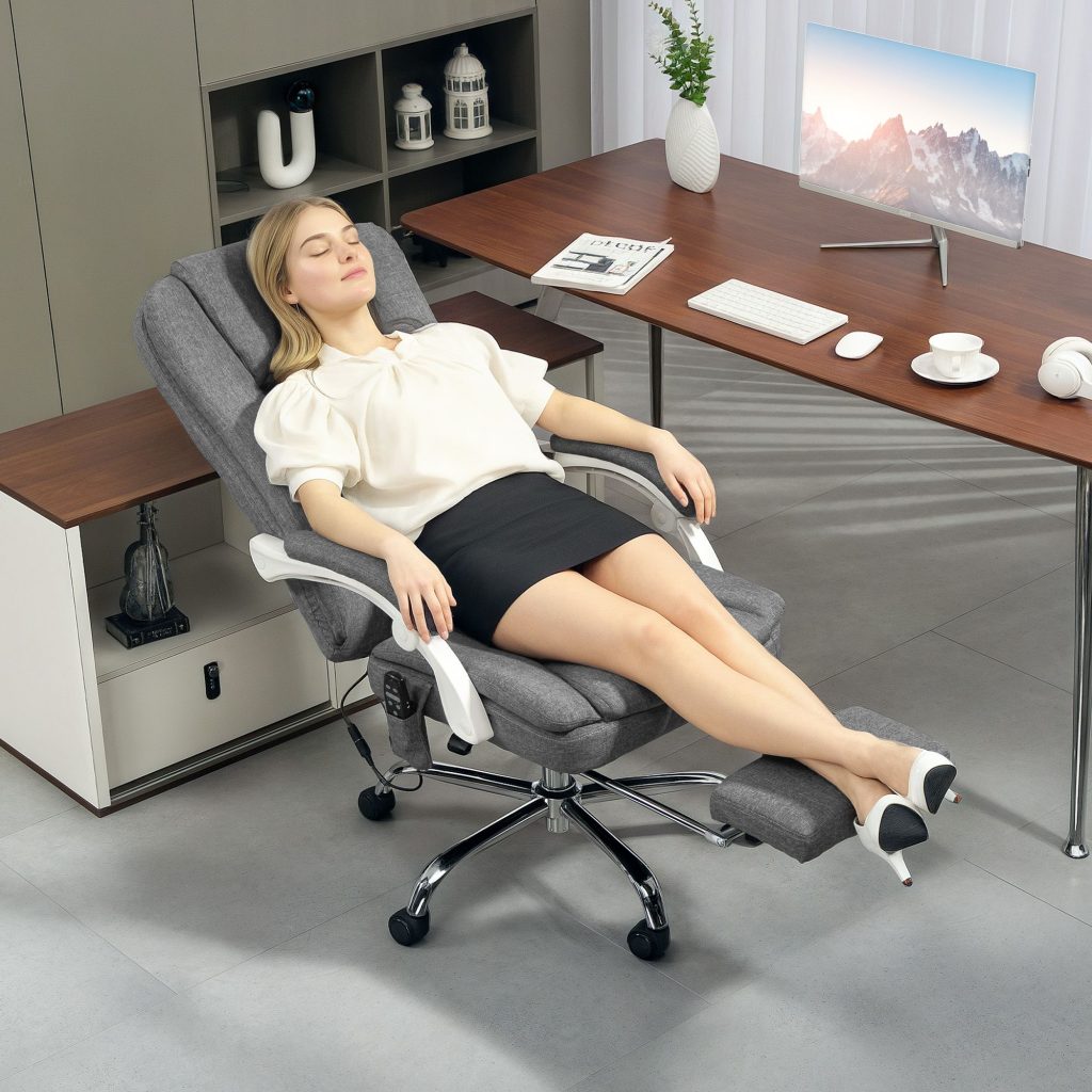 Massage Office Chair, Heated Reclining Desk Chair with Footrest, Grey