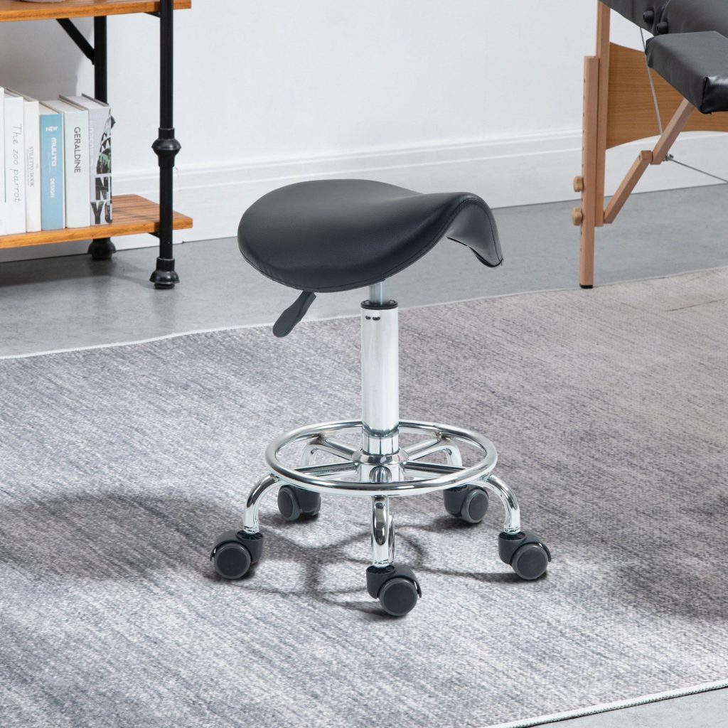 Saddle Stool Rolling Salon Chair for Massage Beauty and Tattoo Black