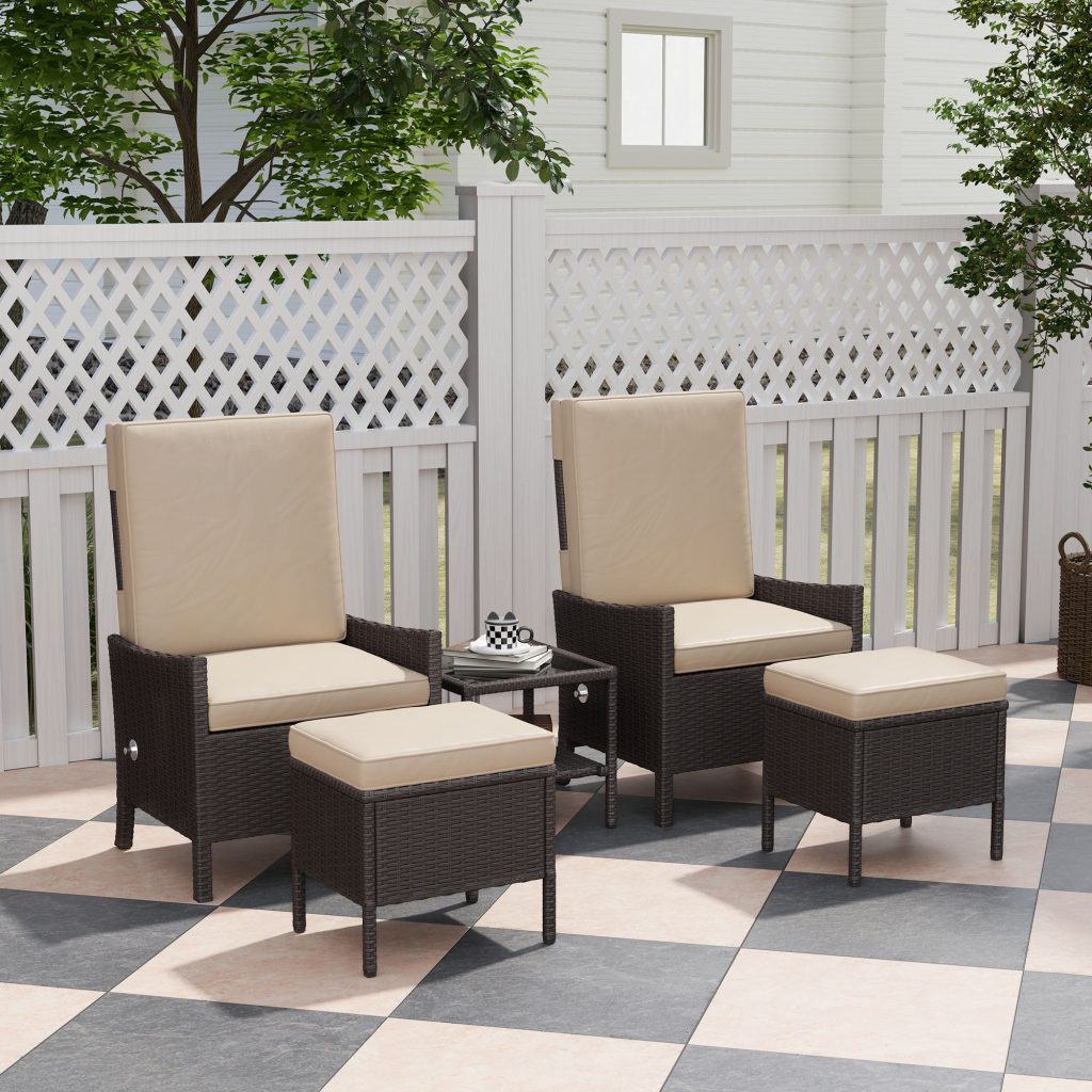 5 PCS Rattan Garden Furniture Set w/ Chairs, Stools, Table
