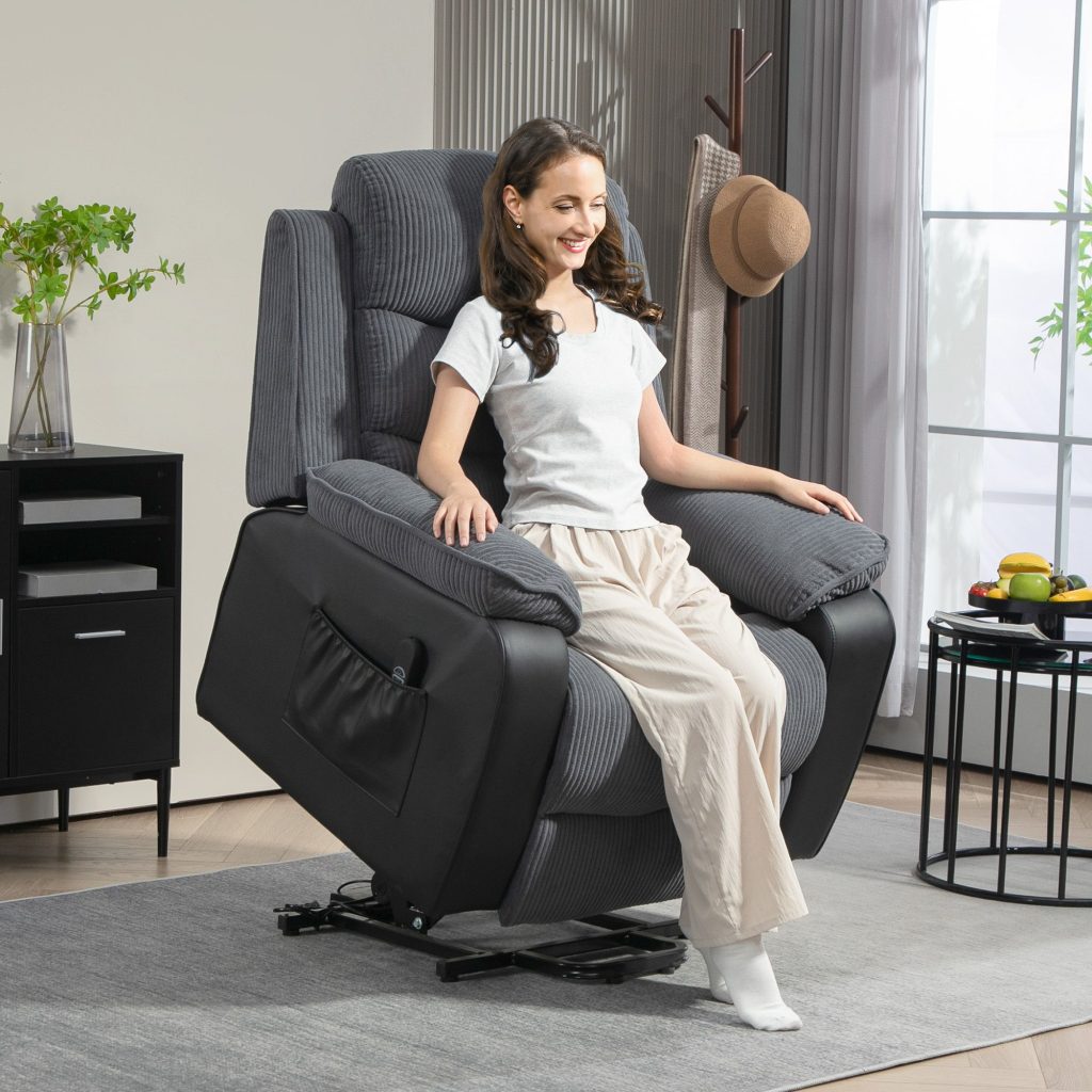 Power Lift Riser and Recliner Chair with Remote Control, Dark Grey